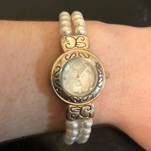 Geneva Platinum Cuff Pearl Watch